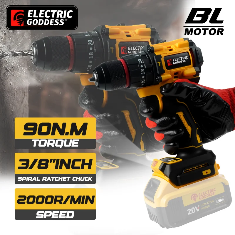 

Бесщеточная дрель 3/8 дюйма, 2000 об/мин, аккумуляторная электрическая отвертка, компактная ударная дрель, электроинструмент для Dewalt, 20 В, аккумуляторный штифт