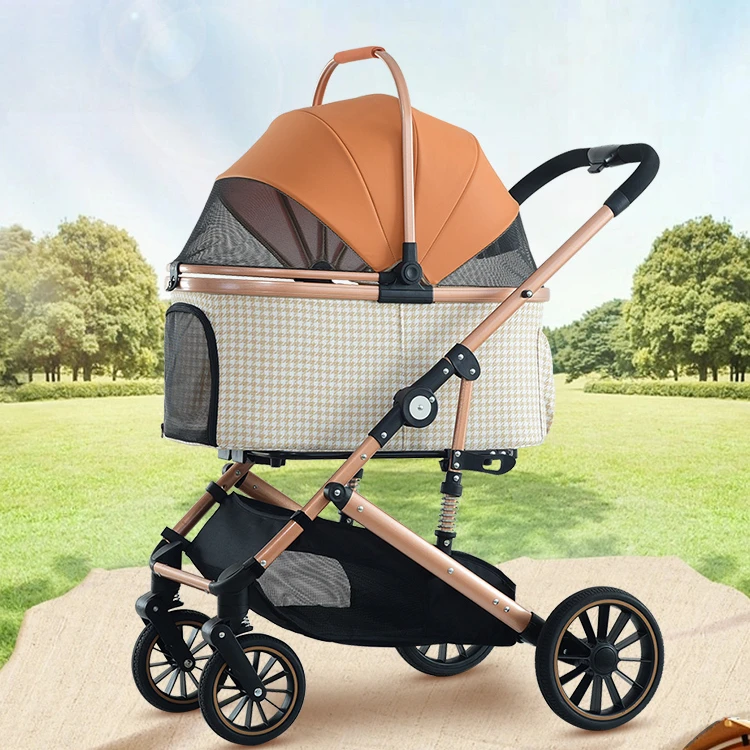 Pet Stroller Cat Dog Stroller With Storage Basket Foldable Dog Carrier Trolley Jogging Stroller