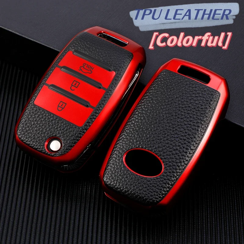 3 Buttons TPU+Leather Car Key Case For Kia Rio 3 K2 Ceed Cerato K3 Sportage 4 Picanto K5 Optima Sorento Forte Stinger 2017 2018