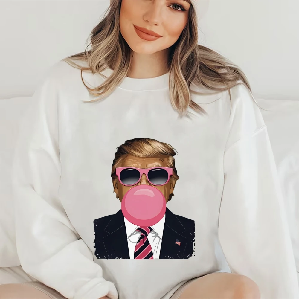 Women's Top Blow Pink Bubbles With Trump Character Image Print Unisex Hooded Sweatshirt Trendy Graphic Pullover Shirt Cusal