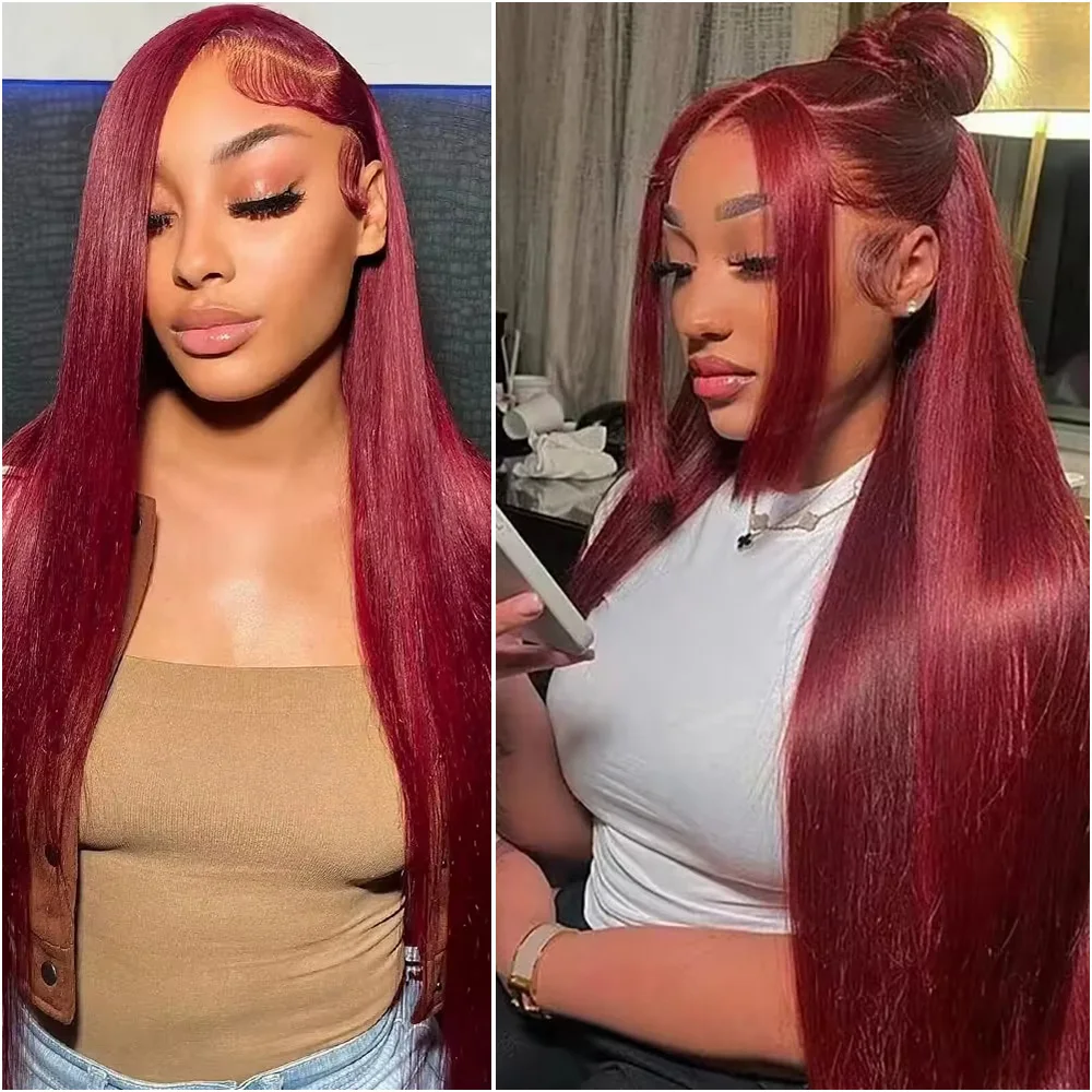 99J Burgundy 30 46 Inch 200% Density Bone Straight 13x4 Lace Frontal Wigs Brazilian Pre Plucked Human Hair For Women 13x6 HD Transparet Lace Front Wig
