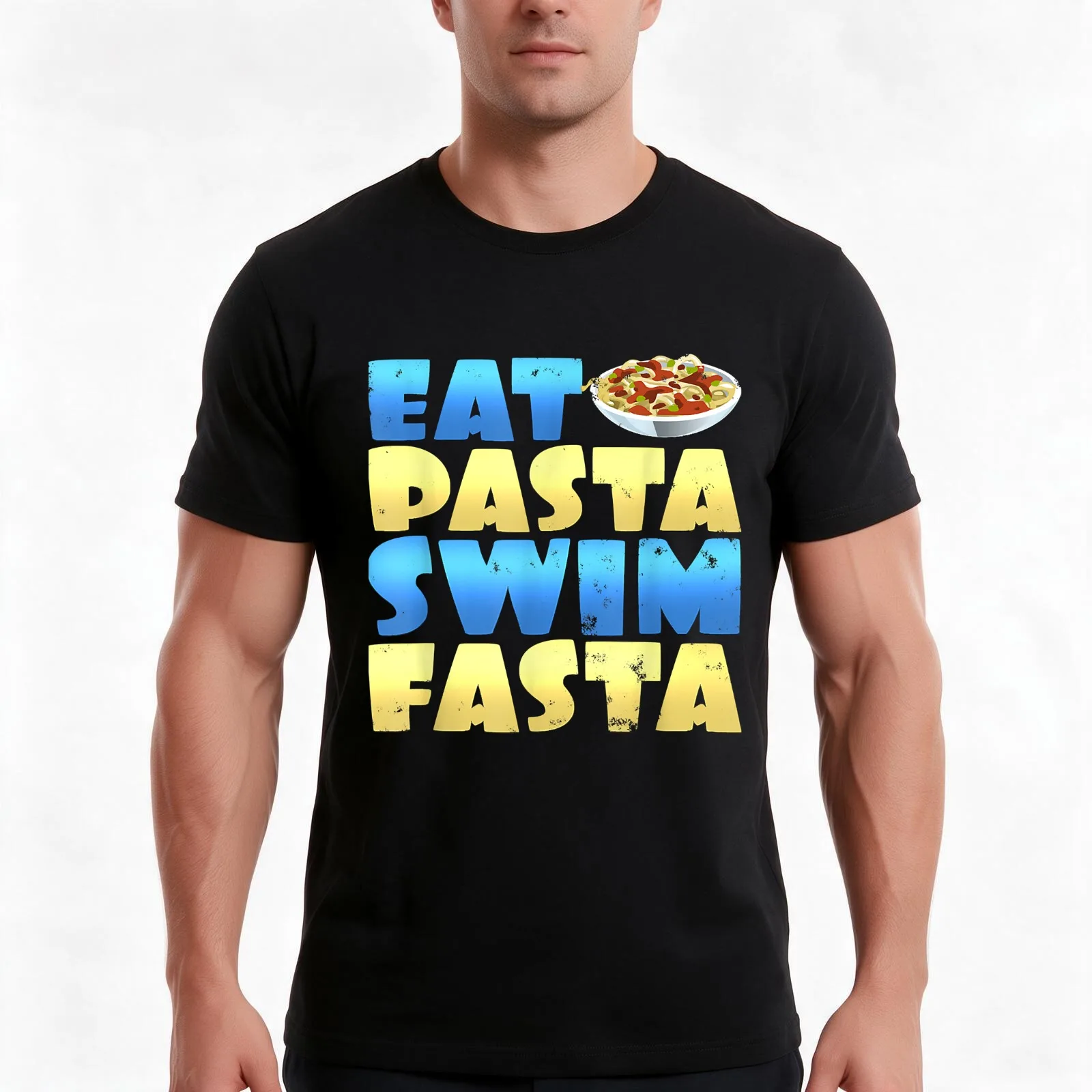 Funny Eat Pasta Swim Fasta Swimmer Swimming T-Shirt Summer Casual Cotton Tee Oversized Streetwear Tops Vintage Graphic Print