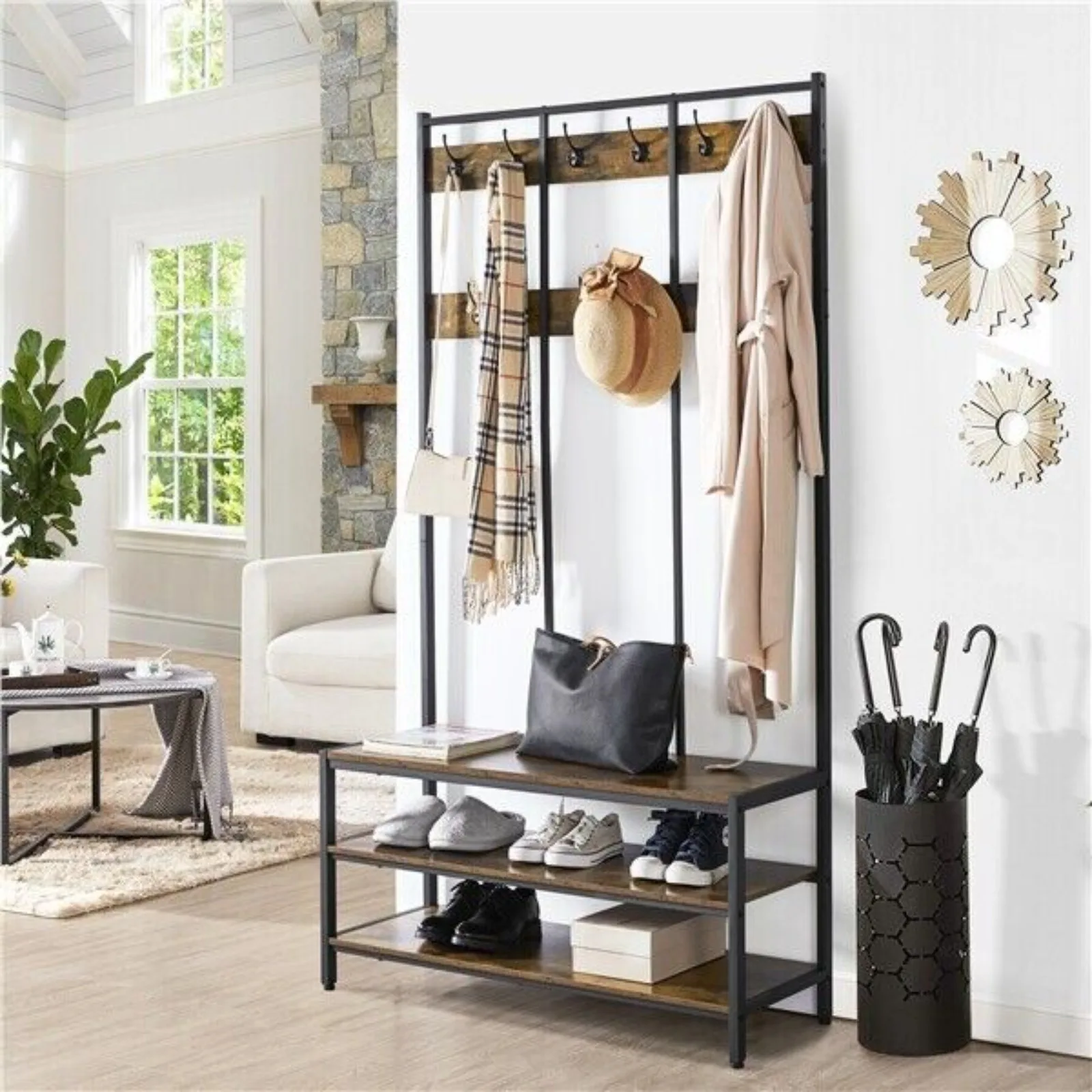 Entry Hall Tree Bench Vintage Coat Rack W/24 Hooks Entryway Shoe Bench Coat Rack United States