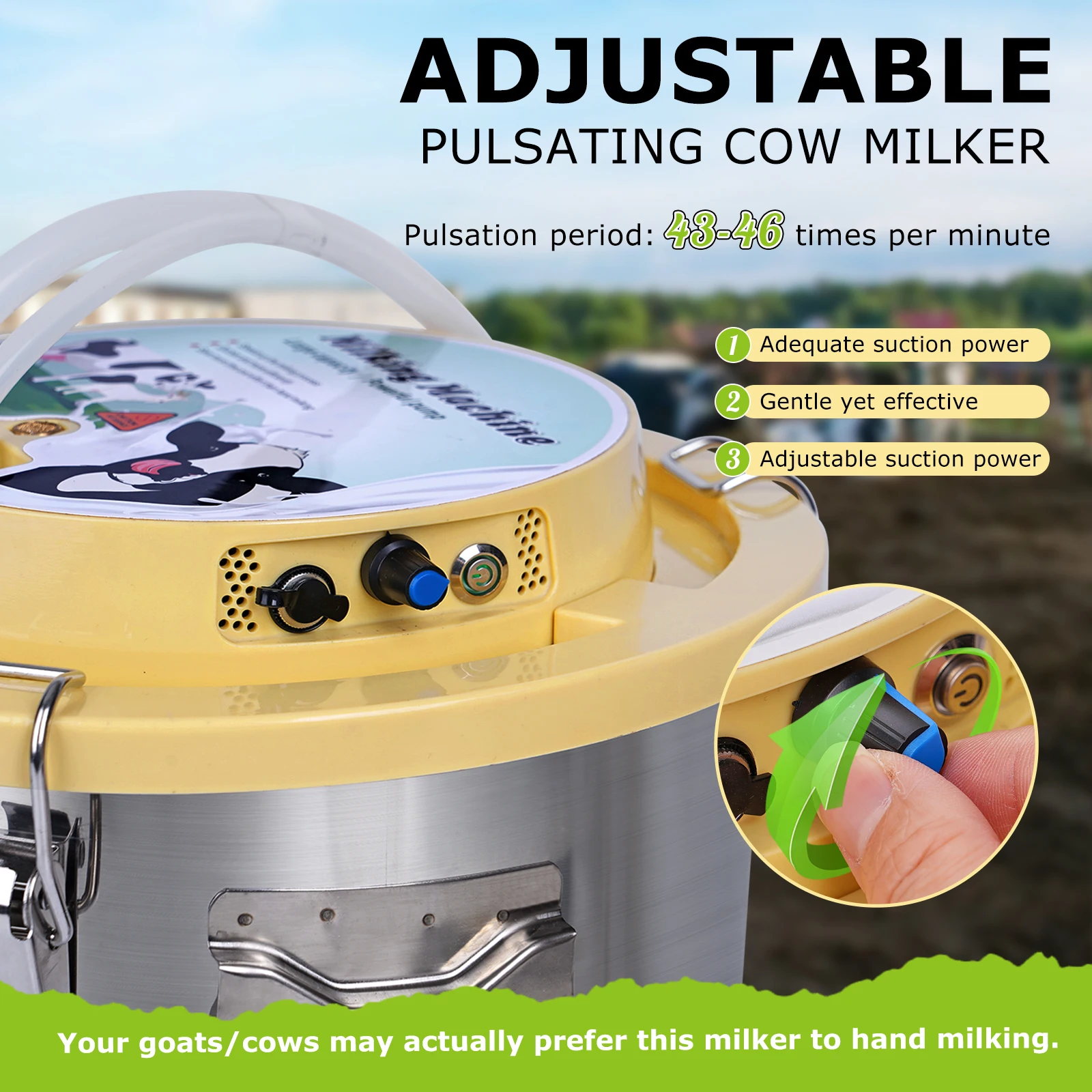 Portable Cow Goat Milking Machine Electric Pulsation Stainless Steel Rechargeable Plug in Dual Use Home Farm