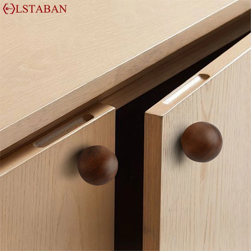 Minimalist Round Walnut Wood Knob Kitchen Cabinet Door Handle Natural Walnut Ash Beech Decor Ball Furniture Hardware Pulls Knob