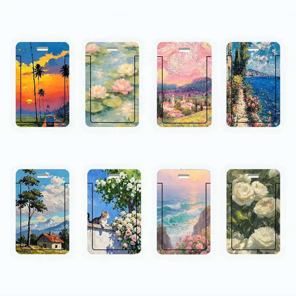 

Scenery Oil Painting PVC ID Card Holder Cute Badge Holder Waterproof Card Case For Student Office Work Bus Card Cover