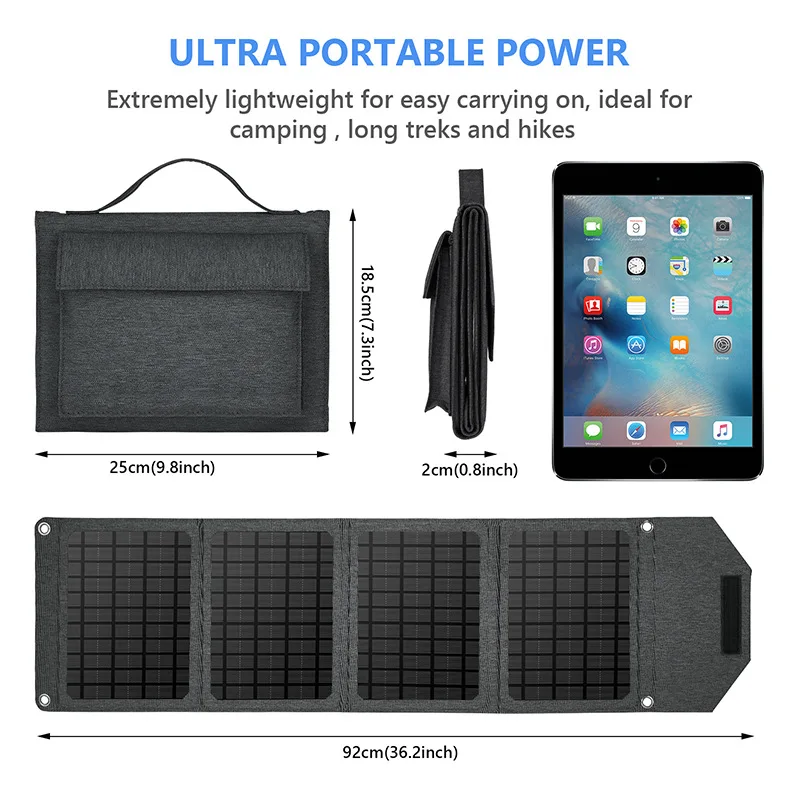 

24W Foldable Solar Panel USB Charger Mini Portable Solar Cell Outdoor Phone Power Bank Waterproof For Camping Hiking