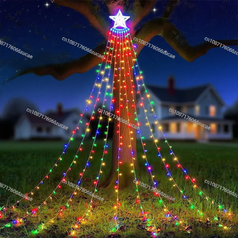 LED Christmas Tree Light String Pentagram Waterfall Light Courtyard Decoration New Year's Arrangement Lanterns Ambient Light