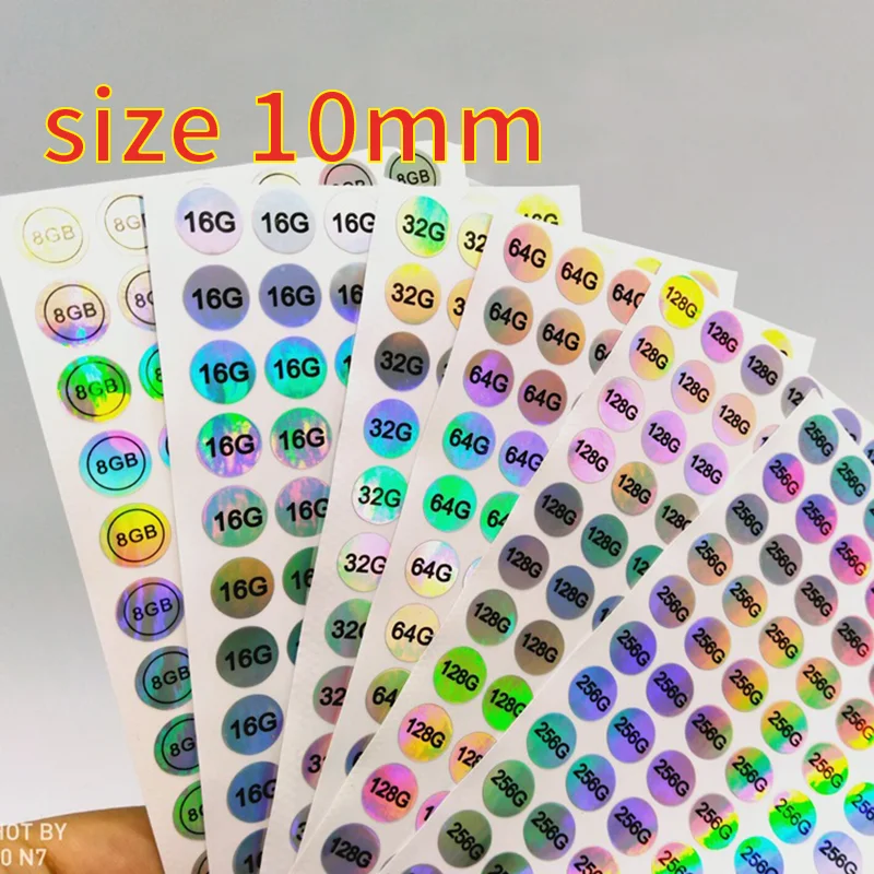 Free shipment 10X10mm 1000 8GB 32GB 64GB memory capacity sticker Mobile phone computer label sticker laser waterproof sticker