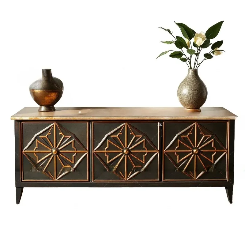 

French retro solid wood carving flower porch cabinet living room decorative cabinet locker home display cabinet birch