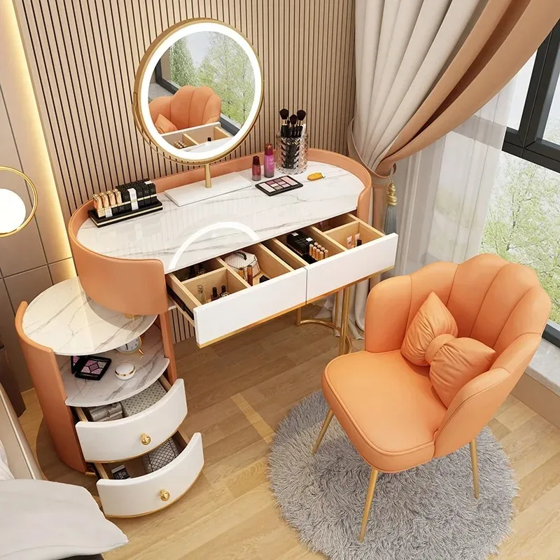 Luxury Storage Dressing Table Makeup Vanity Organizer Desk Laden Dressing Table Bedside Armoires De Salon Mirror Furniture