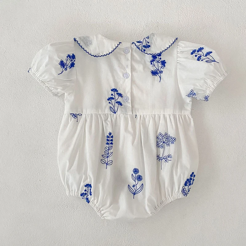 Sommer Neu 0-24M Bodysuit Puffärmel Baby Mädchen Kleidung Mädchen Retro Peter-Pan-Kragen Jumpsuit Kinder-Stil Strampler – Detail 4
