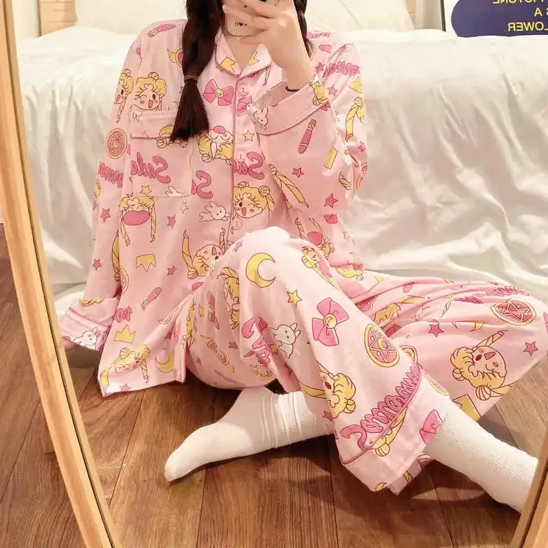 Sailor moon Womens Pajamas Soft Pretty Soldier Sailor Moon Pajama Sets Girls Pajama Pants Long Sleeve Gifts