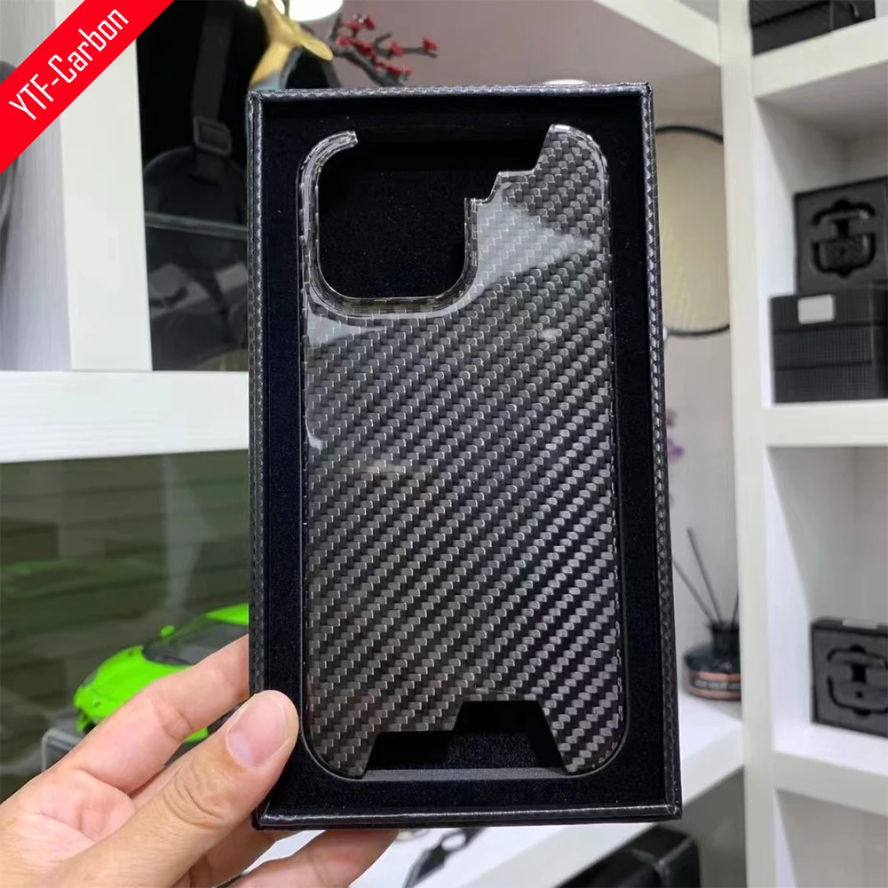 YTF-carbon Real carbon fiber phone case for iphone 12/13/14 Pro max light thin Phone cover matte Anti-fall Protective shell