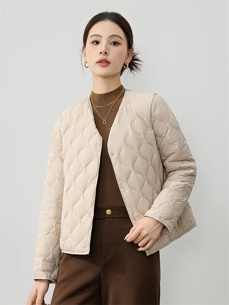 Chaqueta de plumón de pato para mujer, parka cálida de un solo pecho, ligera y fina, de talla grande, para otoño e invierno, 2024