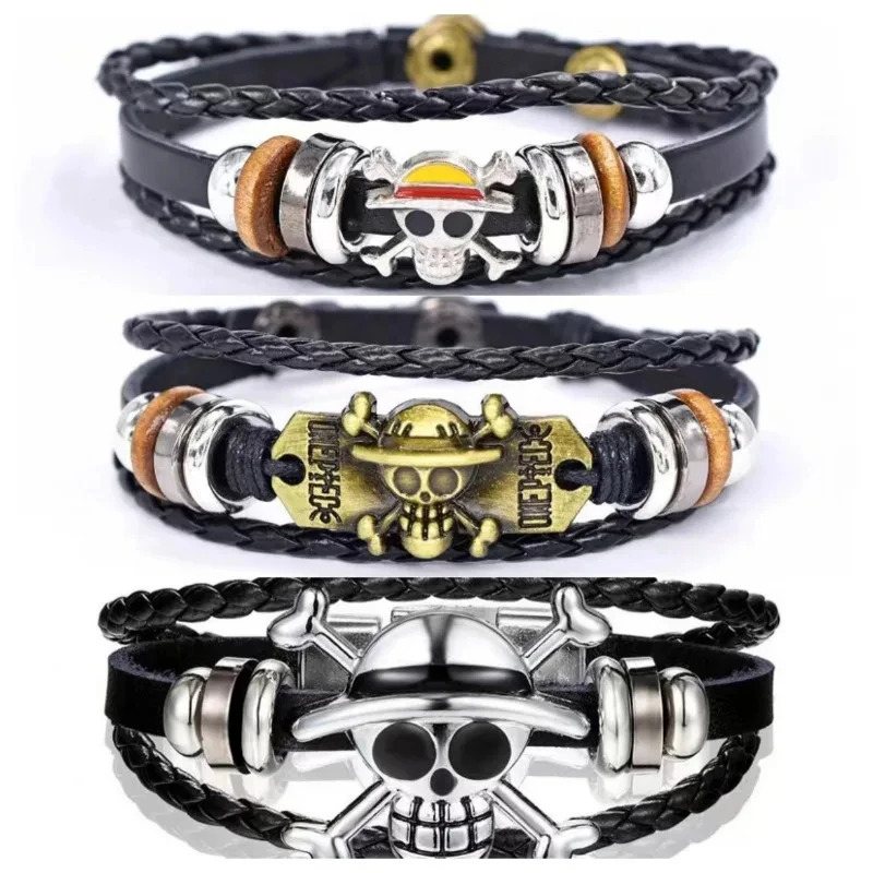 One Piece Cap Luffy Bracelet Decoration Anime Action Figures Cute Q Figurals Merchandise Woven Bracelets Children Birthday Gifts