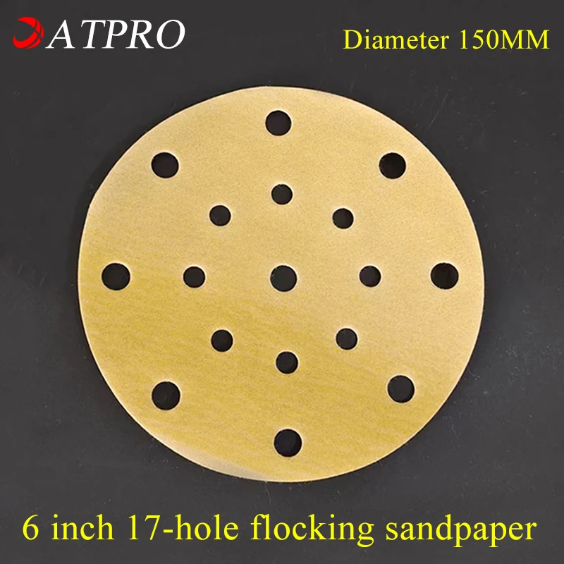 6-inch 17-hole Flocking Dry Sandpaper Auto Polishing Sanding Sheet 150MM Vacuum Yellow Sandpaper 80-400grit