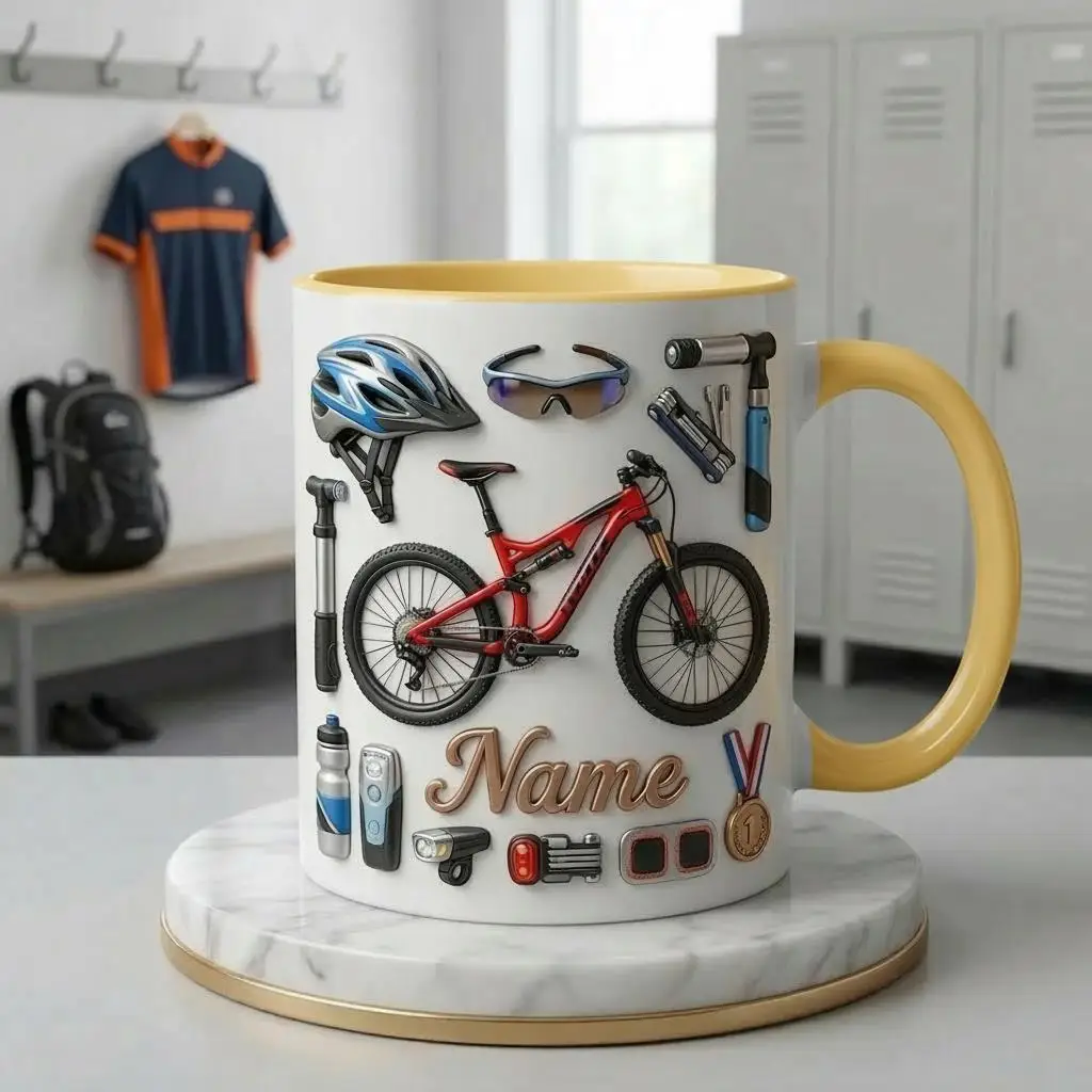 Creatieve fietsgereedschap 2D keramische mok, een herdenkingsgeschenk voor vrienden en familie.