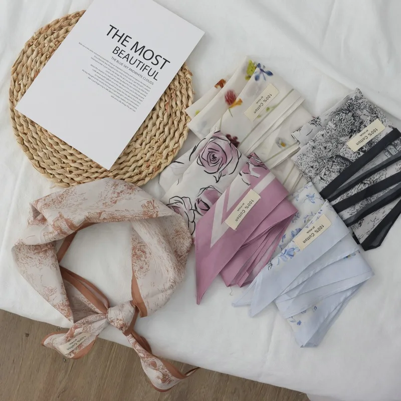 Flower Triangular Binder Spring and Summer Thin French Style 2025 New Style Neck Decoration Cotton Scarf High-Grade Gentle Scarf