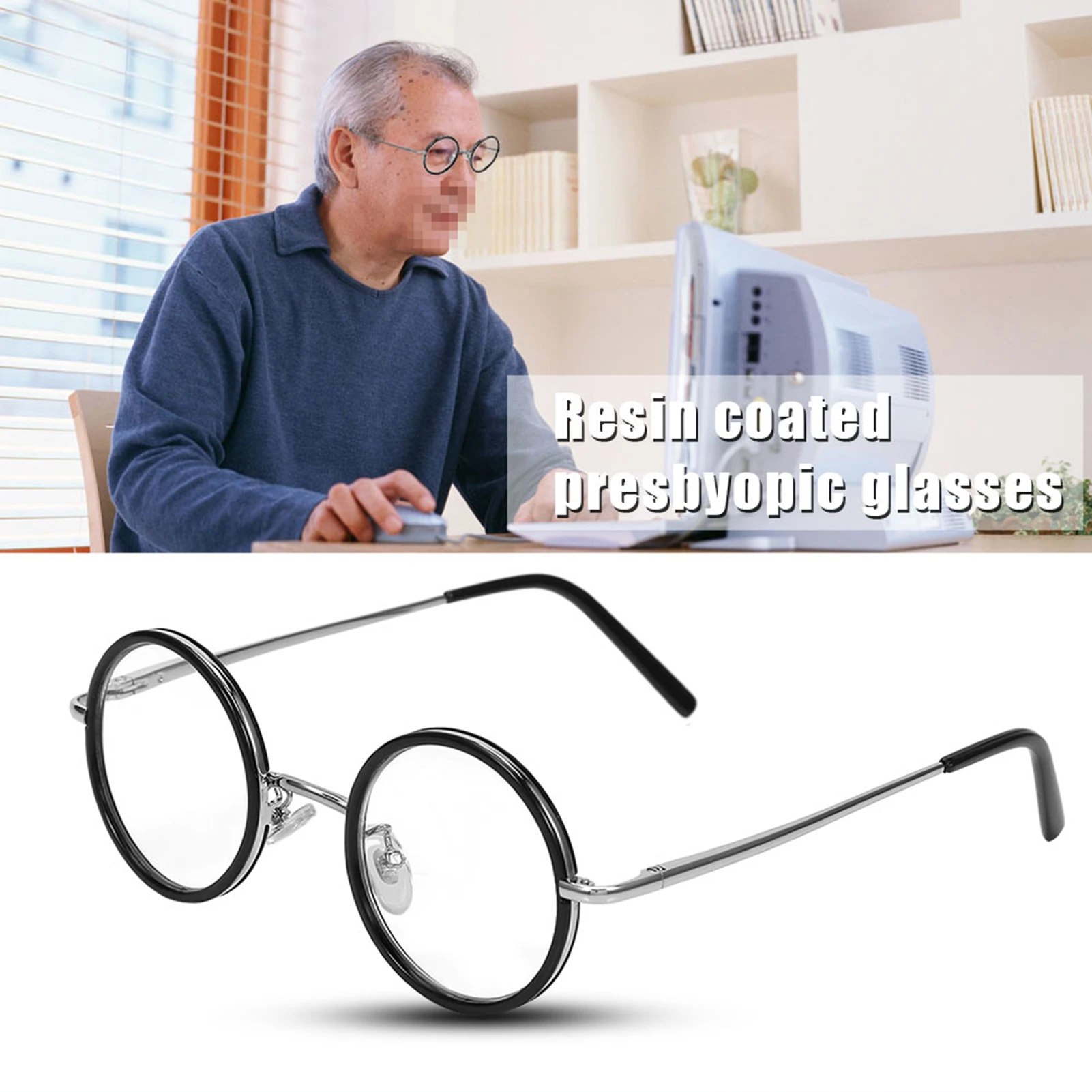 Presbyopic reading glasses Retro Round Resin Lightweight Magnifying Presbyopic Reading Glasses Fatigue Relieve Strength