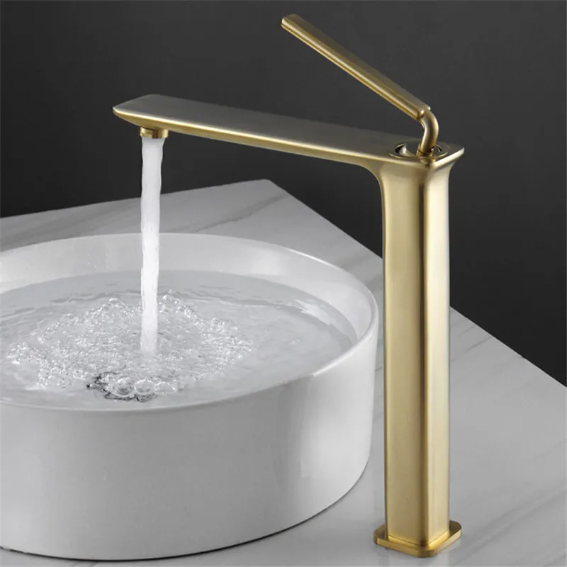 

Brushed Gold Bathroom Basin Faucet Solid Brass Sink Mixer Hot & Cold Single Handle Deck Mounted Lavatory Copper Tap Chrome/Black