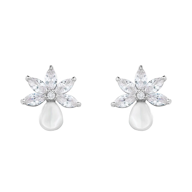 WEIMANJINGDIAN New Arrival High Quality Cubic Zirconia Crystal CZ and Shell Pearl Leaf Earrings for Women or Bridal Jewelry