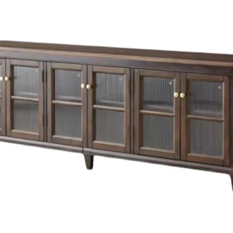 

American rural all solid wood, coffee table TV cabinet combination, small apartment retro living room home, floor-to-ceiling