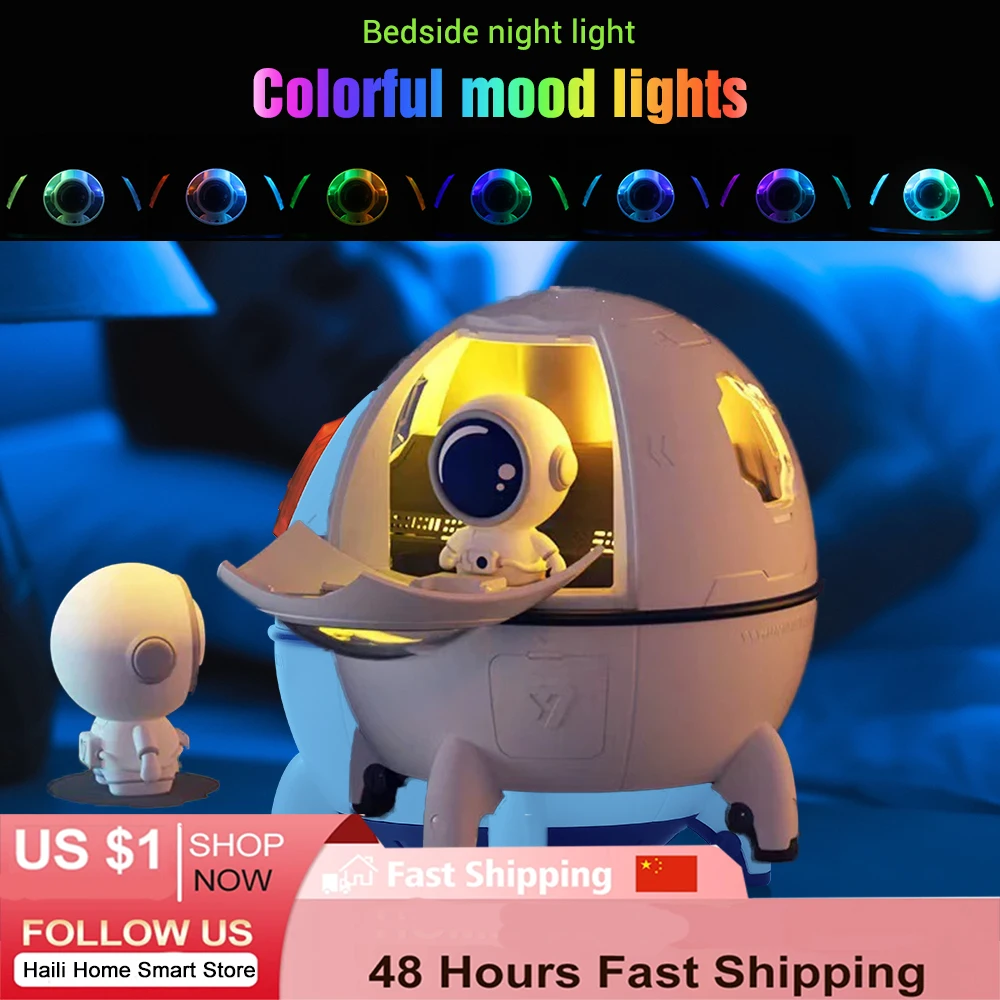 Astronaut Air Humidifier 220ml Electric Ultrasonic Aroma Perfume Essential Oil Diffuser Colorful LED Light USB Car Mist Sprayer