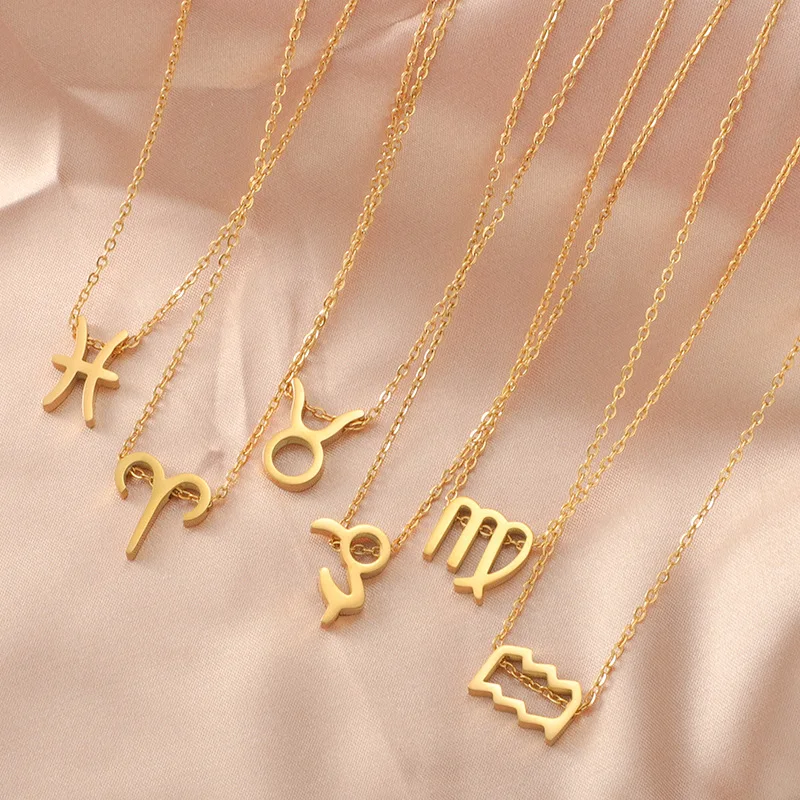 3pcs/lot Stainless Steel Gold Color Twelve Zodiac Constellations Pendant Necklaces For Fashion Women Jewelry Gift 45+5cm