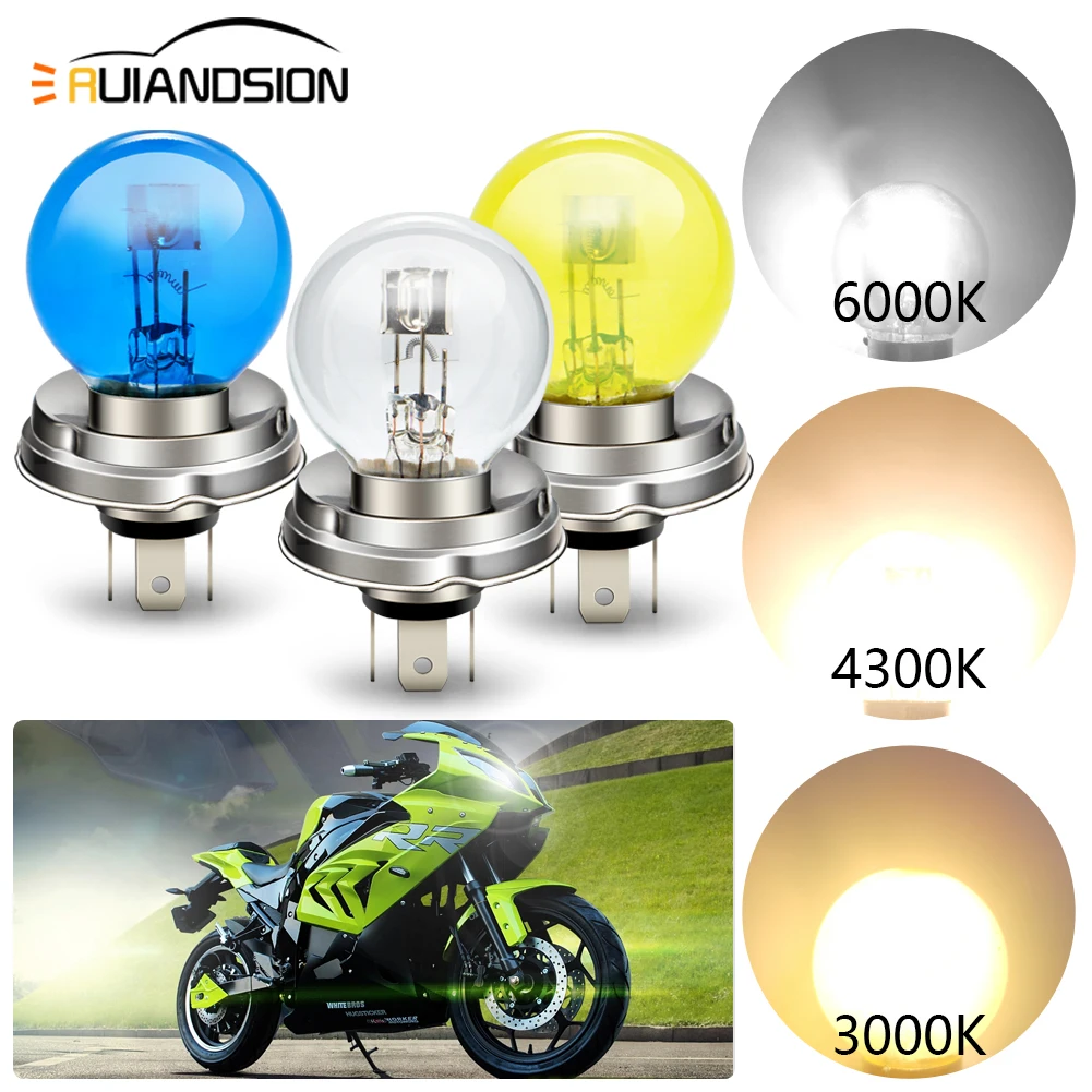 Ruiandsion P45T R2 Motorcycle Headlight Bulb 6V 45W 40W High Low Beam Lamp White Yellow Warm White for Moped Scooter ATV UTV