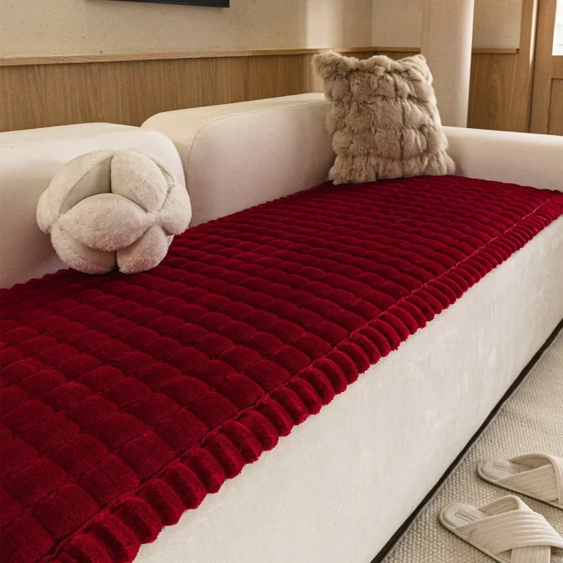Minimalist Flannel Anti Slip Sofa Cushion All Season Universal Warm Cozy Indoor Home Couch Decor Four Square Solid Color Shades