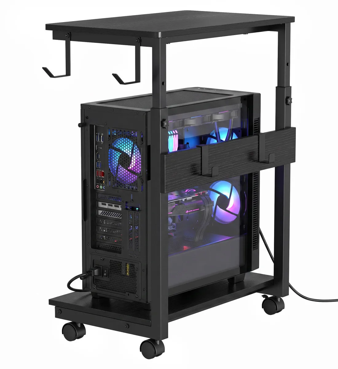 5-Tier Height Adjustable Rolling PC Tower Stand with Locking Wheels - Ventilated Open Frame CPU Cart for Office, Home & Gaming - Compact Under Desk Computer Holder (23.23