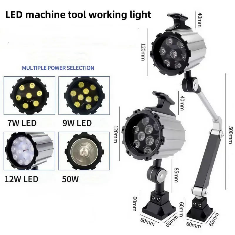 Image of 7W 9W 12W CNC-Maschinen-LED-Leuchte 24V 36V 110V 220V für industrielle Werkzeugarbeitslampen, lange, klappbare, wasserdichte, ölbeständige Lampe
