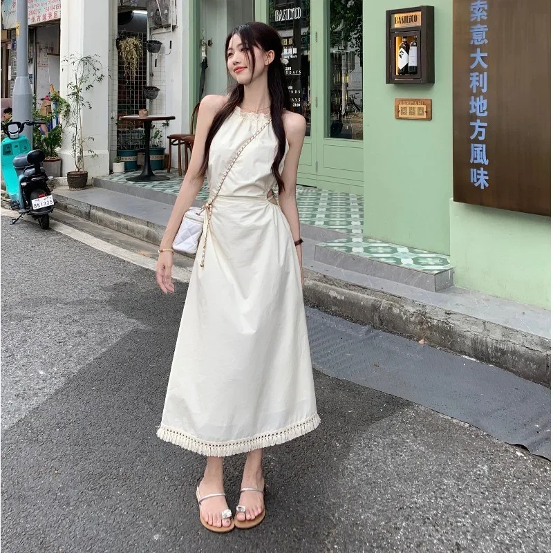 

Summer New Women's Neck Hanging Beach Dress Korean Fashion Leisure Vacation Dress Sexy Dress For Women Y2k Maxi Dresses