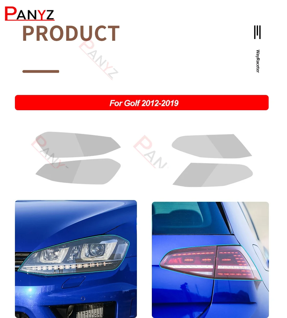 2 Stück für Volkswagen VW Golf 7 MK7 2012–2019, Autoscheinwerfer-Tönung, schwarze Schutzfolie, transparenter TPU-Aufkleber – Detail 2