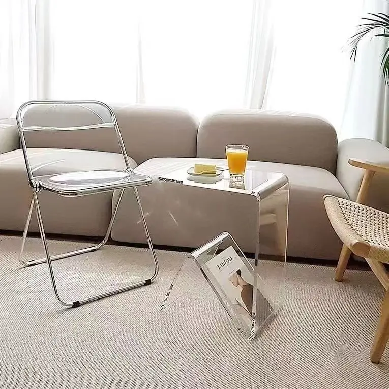 Transparenter C-förmiger Beistelltisch aus Acryl, Couchtische, luxuriöser Wohnzimmer-Mitteltisch, nordischer Sofa-Beistelltisch, Nachttisch