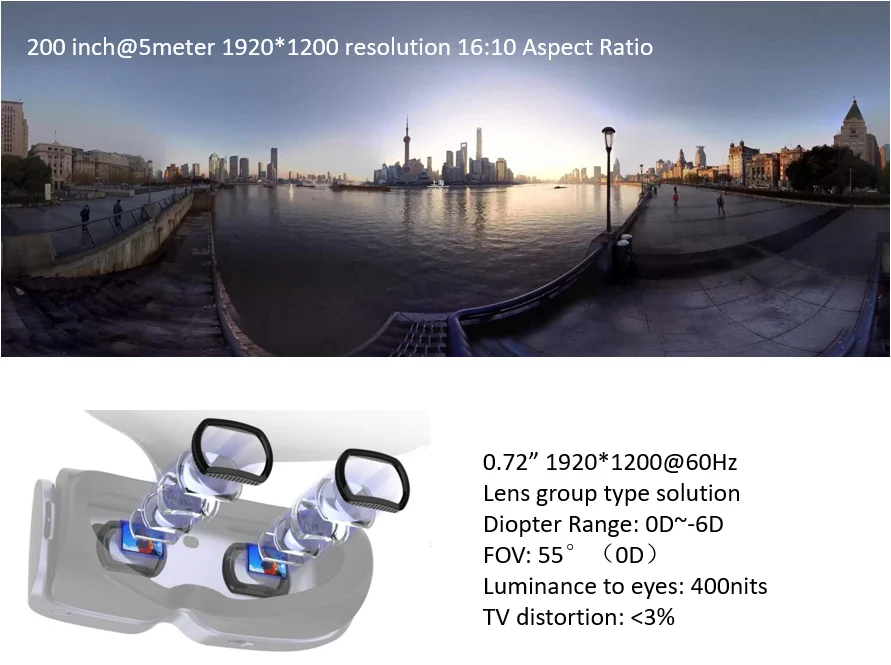 TDO Seeya 0.72 بوصة 1920*1200 مايكرو Oled عرض VR نظارات ذكية للتدريب/FPV/الترفيه 55FOV