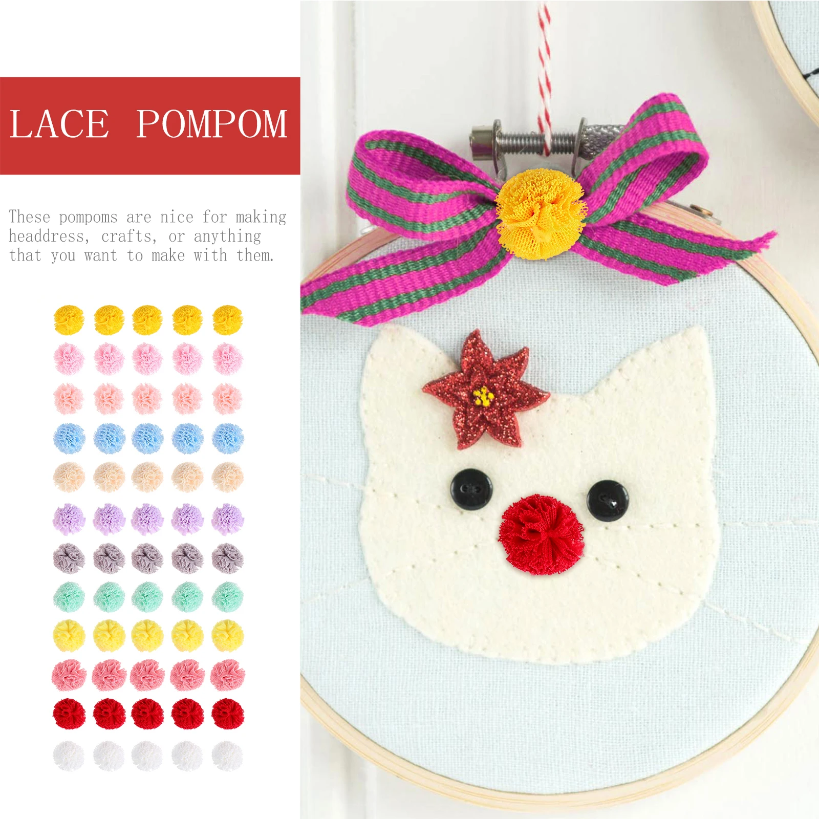 

120 Pcs Mesh Gauze Pompoms Lace Ball Hair Clips Mini Bouquet Decorative Accessories Net Dog Craft Project