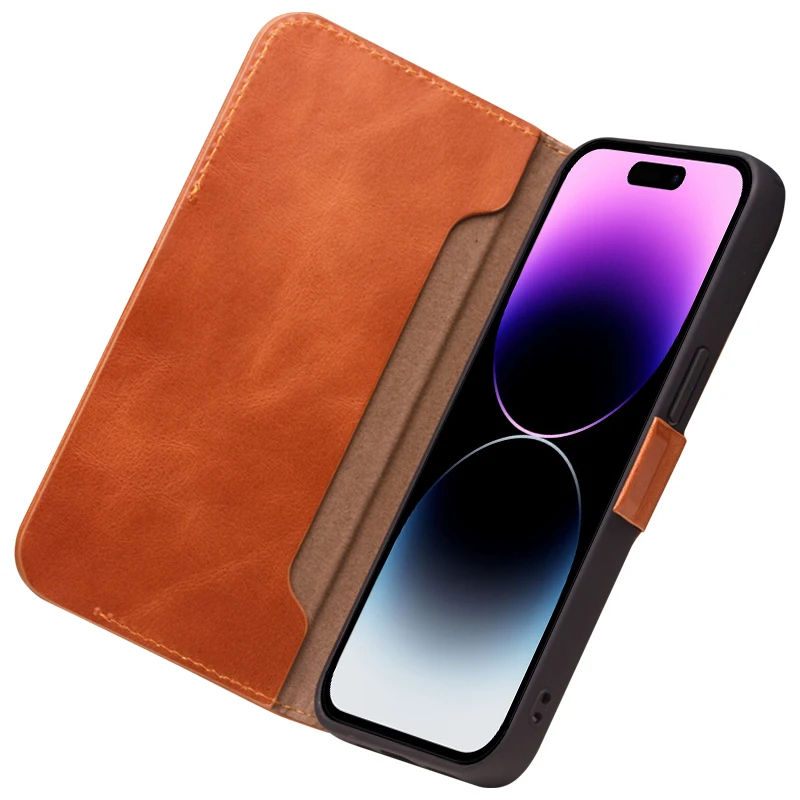 

QIALINO Genuine Leather Flip Case for iPhone 14 Pro Max Handmade Phone Cover with Card Slots for iPhone 14 Pro Cover for 14 Plus