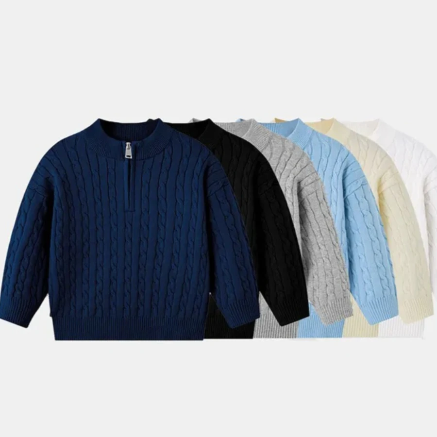 School Children's Cable Knit Sweater Half Zip Neck Warm Winter Pullover for Boys and Girls Soft Toddler Thermal Top Kids Clothes