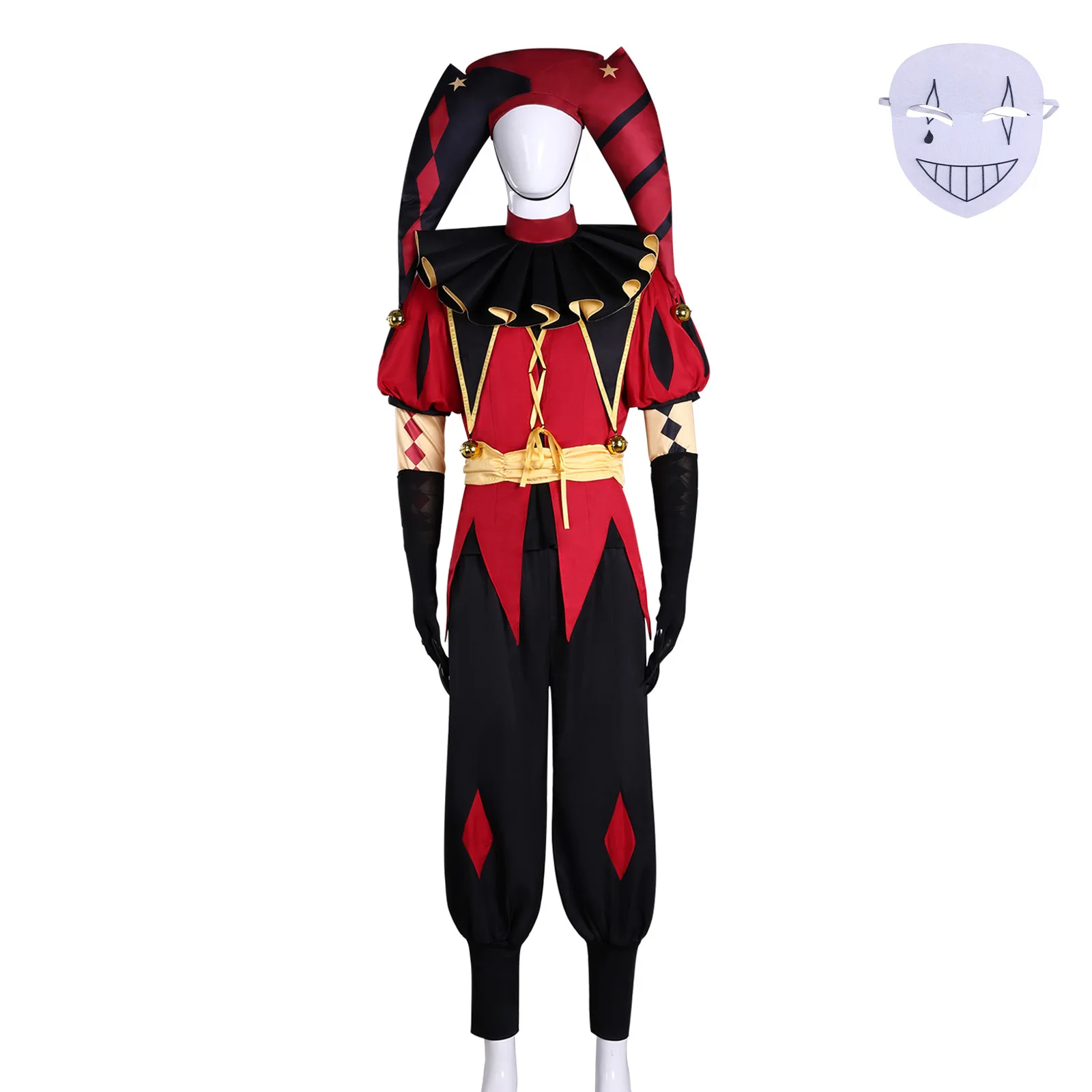 Freak Circus Harlequin Green Pierrot Red Jester Purple Ticket Halloween Cosplay Costume Full Set Character Roleplay Party Suit