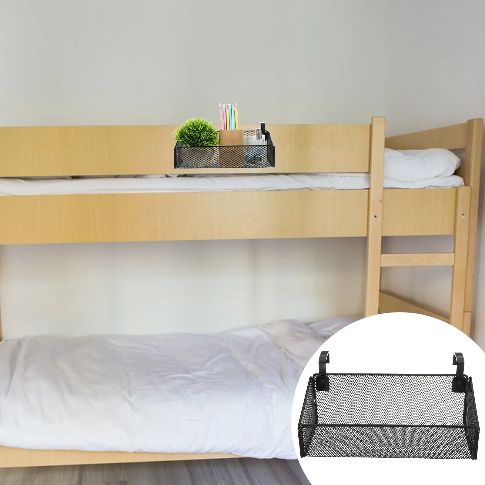 

Bedside Hanging Storage Basket Metal Organizer Holder Dormitory Bed Hanging Basket for Phone Books Snacks Home Office