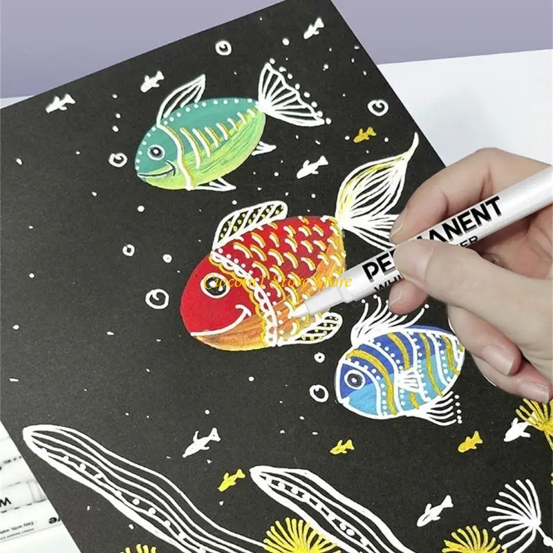 A3PC 1/12Pcs White Paint Pen Water Resistant 0.2mm Tip White Permanent Marker Pen