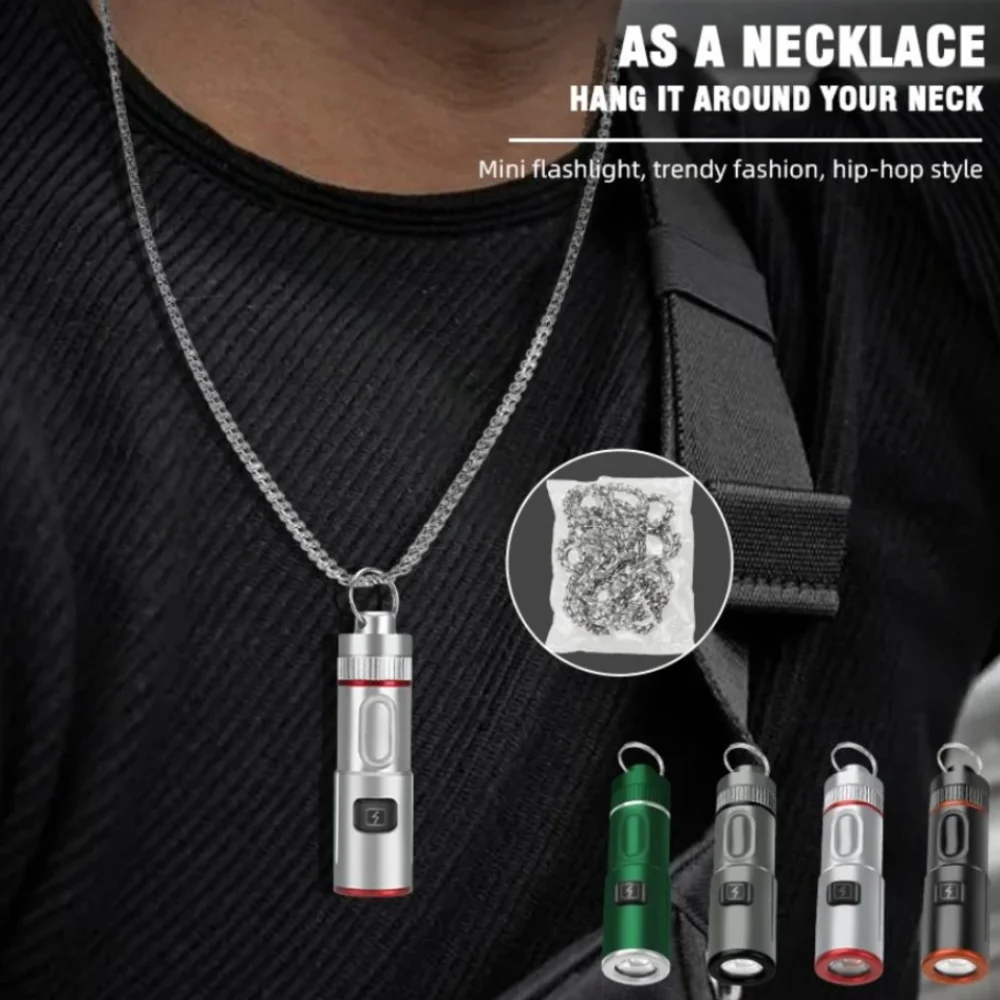Fashion MINI LED Flashlight Small USB Rechargeable Necklace Flashlight Portable Super Bright Keychain Flashlights Outdoor