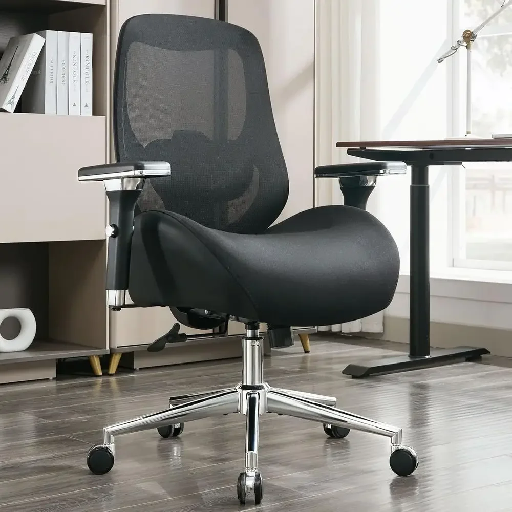 Ergonomic Mesh Office Chair for Large Individuals with Thick Seat Cushion and Adjustable Features for 8-Hour Comfort