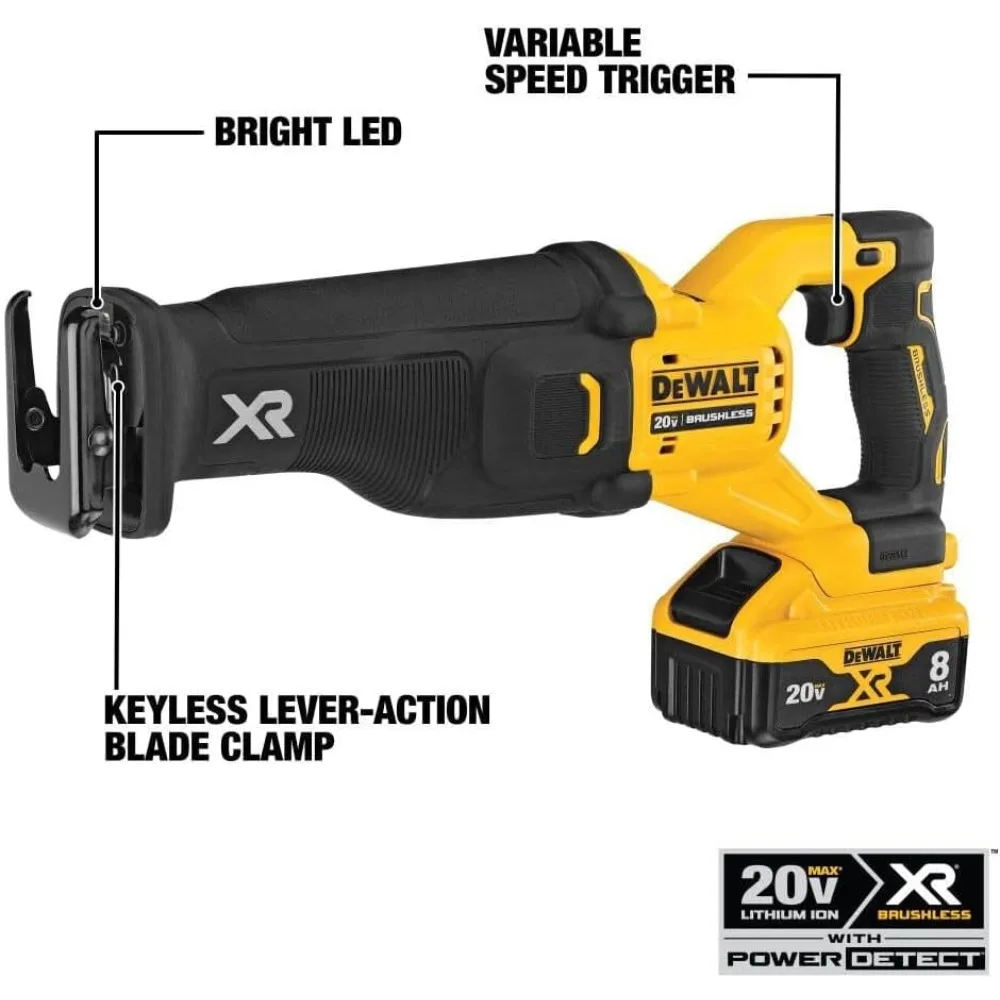 Serra alternativa sem fio 20V MAX XR com tecnologia de detecção de energia, opção somente ferramenta para uso profissional