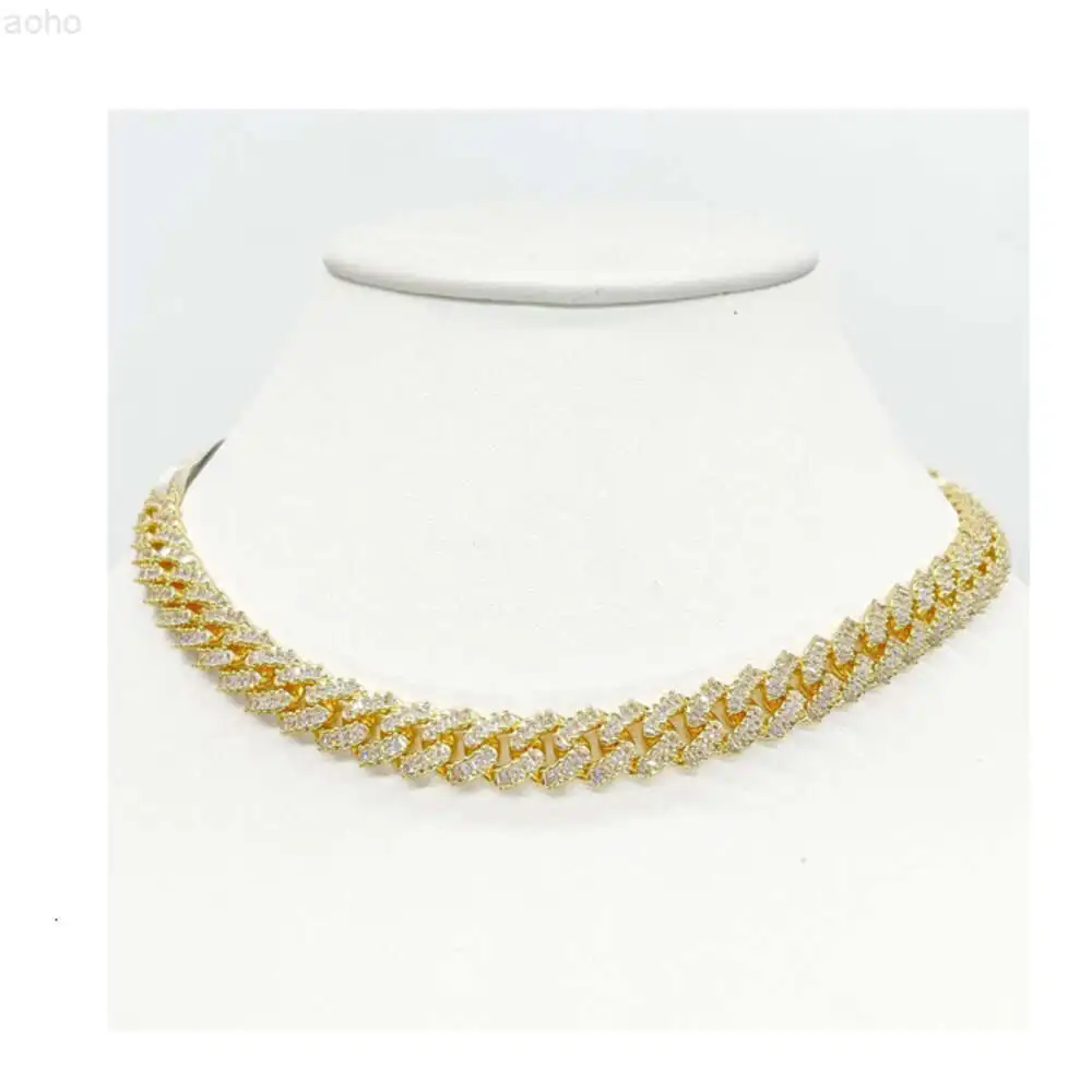 13mm Alloy Material Bust Down Miami Cuban Link Necklace Glue Setting / Sparkly Necklace for Men and Women