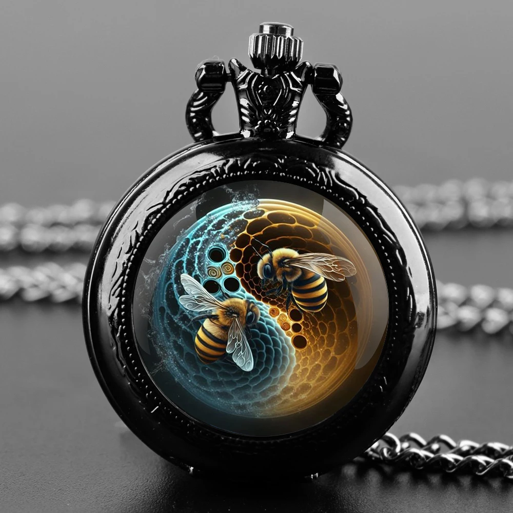 Reloj de bolsillo de cuarzo con diseño de abeja yin-yang para hombre y mujer, pulsera con cadena duradera, esfera con números árabes, regalos creativos