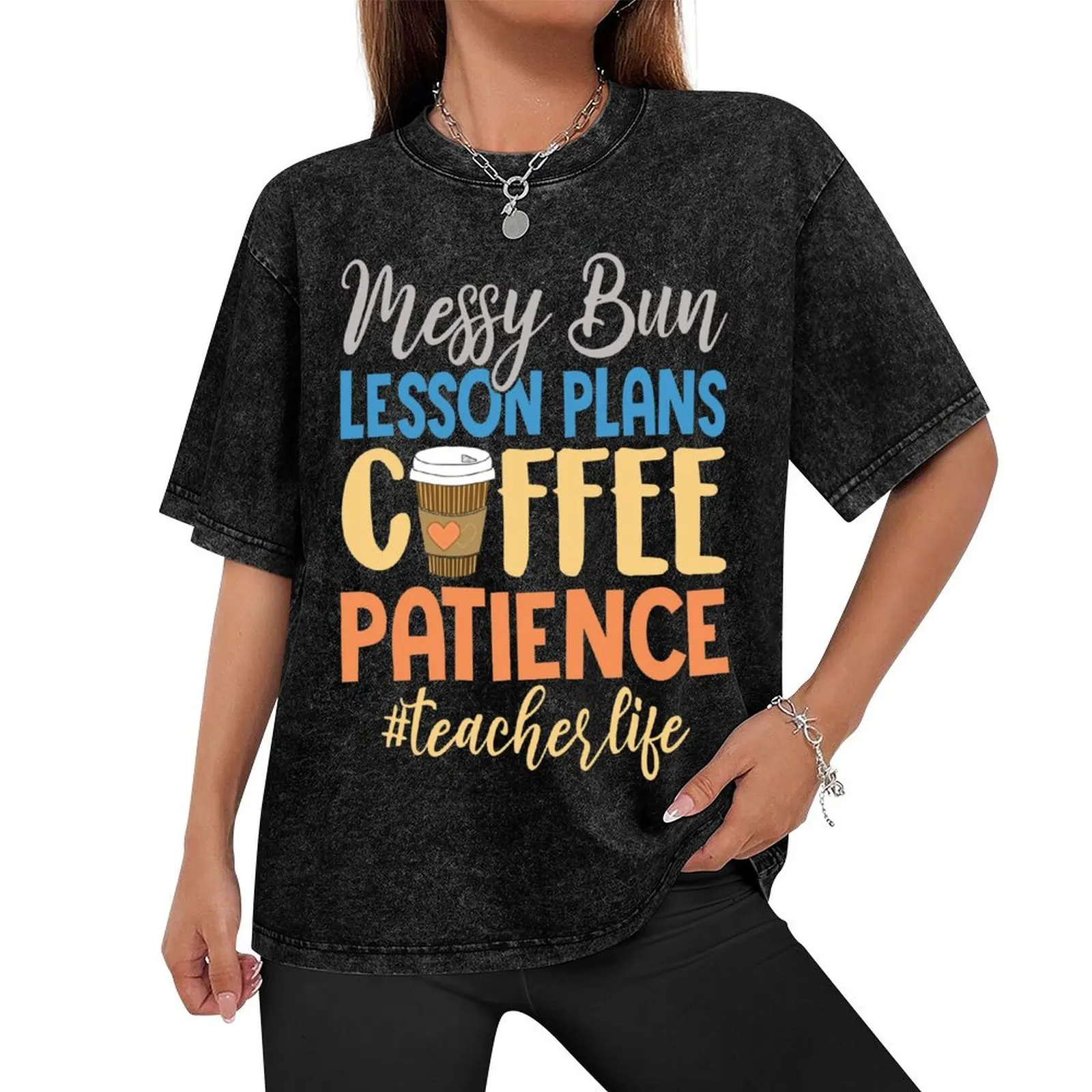 Messy Bun Lesson Plans Coffee Patience Teacher T-Shirt shirts graphic anime stuff man t shirt plain white t shirts men