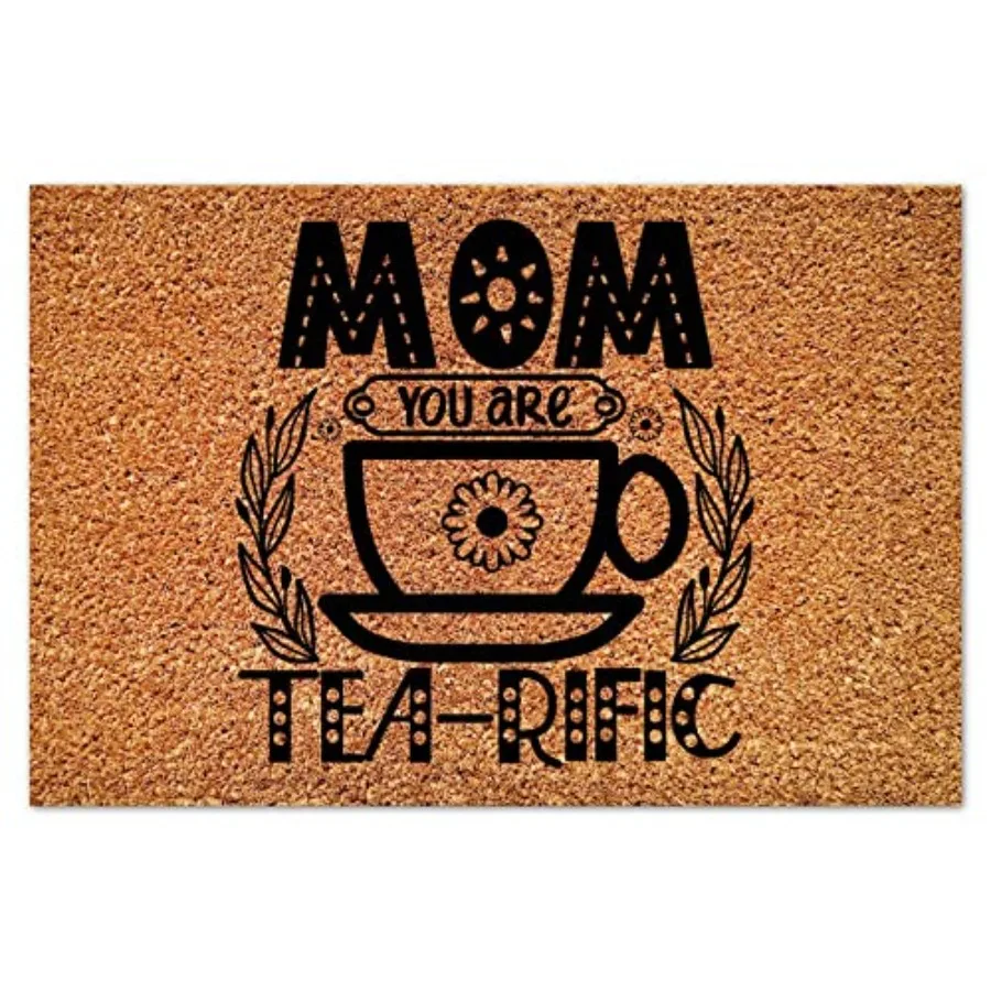 

Придверный коврик из натурального кокосового волокна Mom You are Tea-riffic с противоскользящей основой, устойчивый к пятнам, прямоугольный, для входной зоны